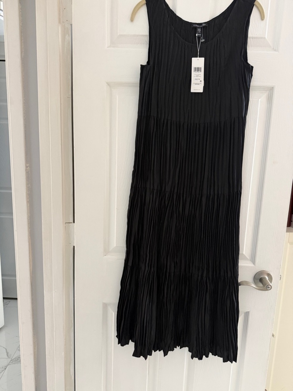 Eileen Fisher Crushed Silk Jewel Neck Tiered Dress